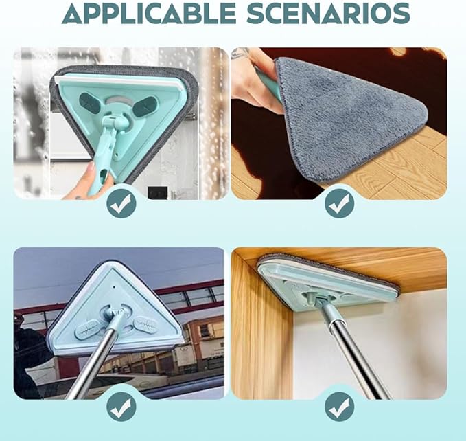 Multifunctional Triangle Mop with Long Handle 360 Rotatable Adjustable Cleaning Mop for Wall Ceiling Window Floor (with 4 Cloth 1M)