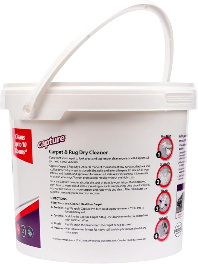 Capture Carpet &amp Rug Dry Cleaner w/Resealable lid - Home Car Dogs &amp Cats Pet Carpet Cleaner Solution - Strength Odor Eliminator Stains Spot Remover Non Liquid &amp No Harsh Chemical (8 Po
