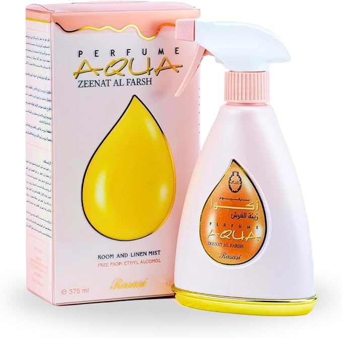 Rasasi Aqua Zeenath Al Farsh Water-Based Air Freshener 375ml – Floral Green Fruity &amp Woody Scent