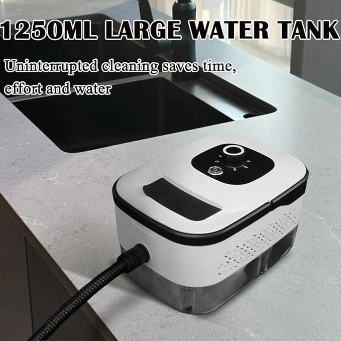 1250ML Portable Steam Cleaner 1500W Handheld Steam Cleaner 4Bar 105°C 3 Gear Adjustment for Cleaning Upholstery Bathroom Grout and Tiles Car Detailing Black