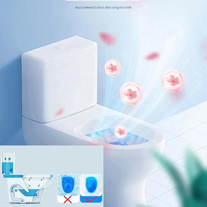 Toilet Bowl Cleaner Toilet Flush Tank Blue Bubble Set (4 Pieces in a Box) deyellowing and deodorizing maintaining Shine Long-Lasting Fresh Cherry Blossom Fragrance