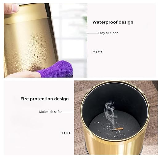2.6Gallon/10L Brass Bathroom Trash CanBrushed Gold Bathroom Waste BasketGolden Small Garbage Can Waste Basket for BedroomOfficeStoreMetal Trash bin Without lid (Gold)