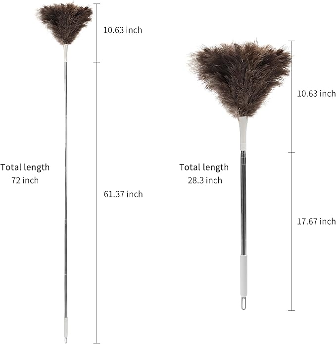 Ostrich Feather Duster Pole 28 to 72 InchExtendable Feather Duster Used for Home Cleaning Ceilings Furniture Fans