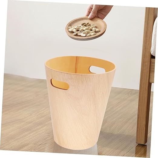 GLEAVI Japanese Style Wooden Trash Can Minimalist Home Office Wastebasket Portable Desk Garbage Bin for Bathroom Bedroom Kitchen Natural Wood Design