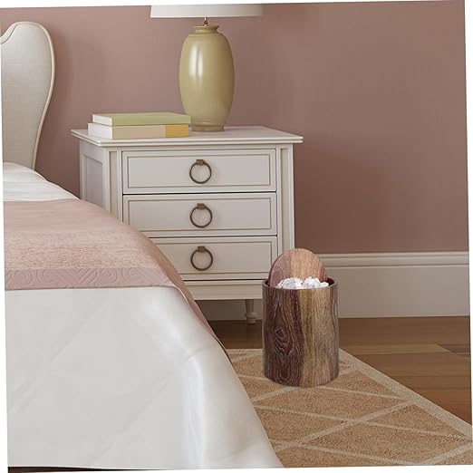 VOSAREA Wastebasket Swing Lid Imitation Wood Grain Plastic Home Office Bedroom Trash Bin Easy to Clean Modern