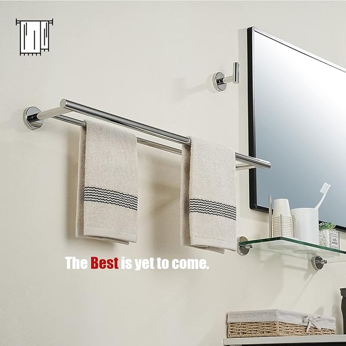 JQK Chrome Towel Bar 24 Inch 304 Stainless Steel Thicken 0.8mm Double Bath Towel Rack for Bathroom Towel Holder Polished Chrome Wall Mount Total Length 27.16 Inch TB100L24-CH