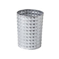 Small Round Metal Trash Can Wastebasket Decorative Diamond Pattern Garbage Can Waste Paper Bin Modern Farmhouse Round Trash Bin for Bathroom Bedroom Kitchen and Office (Silver)
