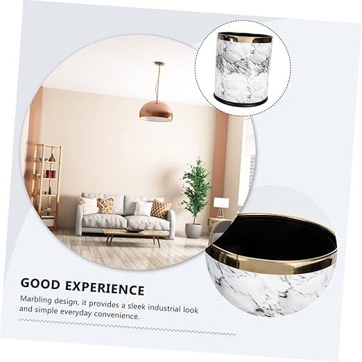Marbling Plastic Wastebasket Lidless Trash Bin with Non Slip Base for Office Home Bathroom Bedroom Kitchen Round Decorative Garbage Basket for Spaces