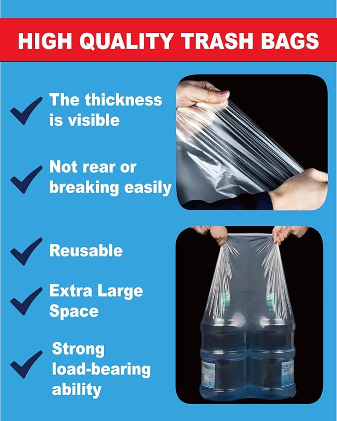 6 Mil Clear Contractor Bags - 20 Pack Heavy Duty Contractor Trash Bags for 50/55/60 Gallon Large Clear Garbage Bags (Extra Thick Tear Resistant) (32 X 52)
