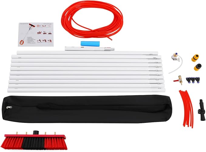 32.8FT Window Cleaning Water Fed Brush Kit 13.2'' Detachable Brush Head Window Glass Washing Cleaner Equipment Kit 8 Adjustable Telescopic Pole Tool for Household &amp Outdoor