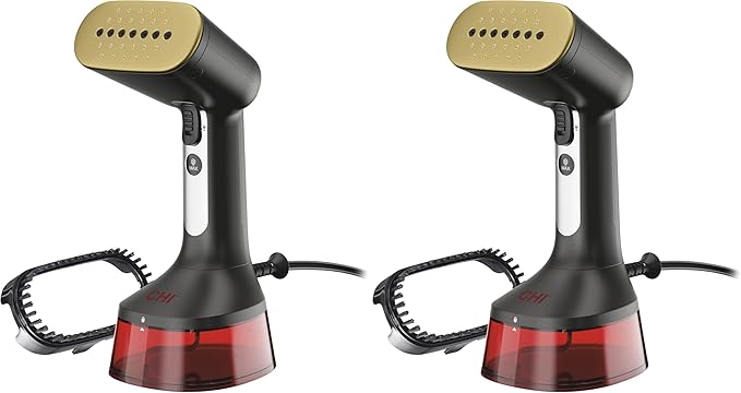 CHI Handheld Garment Steamer for Clothes 2 Continuous Steam Modes Full-Size 300 ml Capacity Water Tank Ergonomic Handle Vacation Essentials 1600 Watts 10’ Cord Red (11590) (Pack of 2)