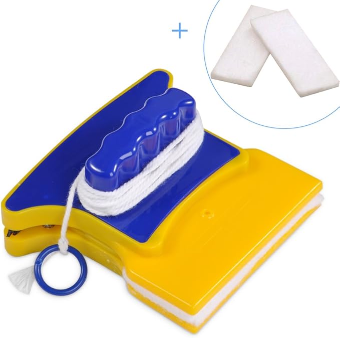 Double Sided Window Cleaner Square Shape Doubleside Magnetic Glass Wiper with 2 Cleaning Cotton Window Washing Equipment for Window