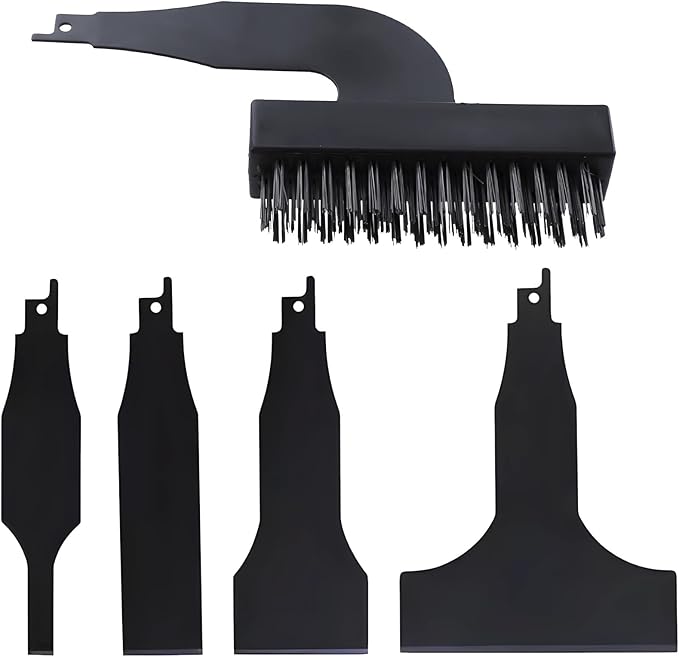 Heavy Duty 5 Pcs Cleaning Set Metal Rust Brush &amp Spatulas 4 Interchangeable Scrapers Stainless Steel Bristles for Concrete &amp Metal Cleaning