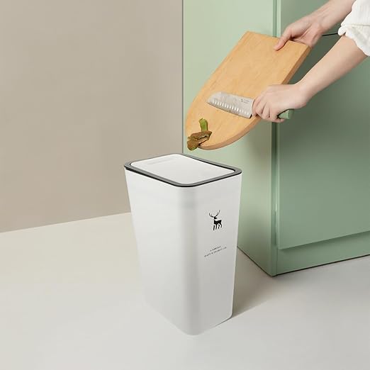 Alipis Slim Trash Can 10L Plastic Trash Can with Press Top Lid Modern Waste Basket Rubbish Bin Container for Home Office Bathroom White