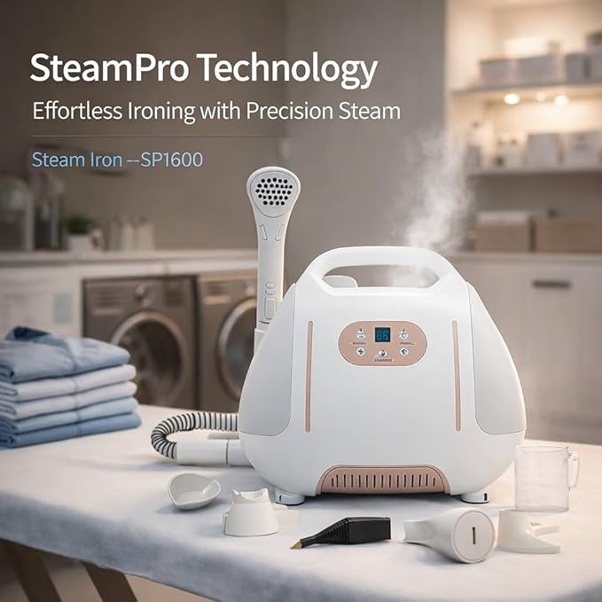 Rolling Carpet Spot &amp Upholstery Cleaner 1600W Steamer 1600ml Dual Tank White - Self - Cleaning Steam &amp Vacuum for Pet Rugs &amp Tiles