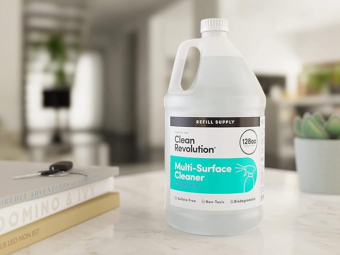 Clean Revolution Multi Surface Cleaner Refill Supply Non-Toxic Eco-Friendly &amp Plant-Based Ready to Use Spring Air 128 Fl Oz (Pack of 4)