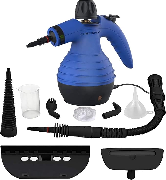 Comforday Handheld Pressurized Steam Cleaner - Multi-Purpose Steamer with 9-Piece Accessories Steam Cleaning Machine for Stain Removal Curtains Car Seats Floor Window (Blue)