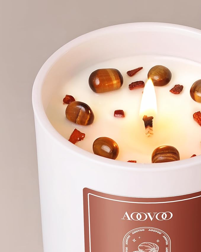 AOOVOO Nutmeg Beans Scented Candles for Women - Aromatherapy Candle with Crystals Inside 10oz Soy Candles for Home Scented Birthday Gifts Valentines Day Candle for Women Mom