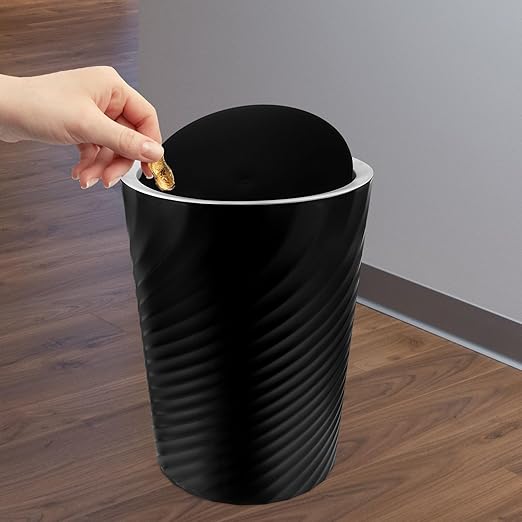 Plastic Small Trash Can with Lid 10l Medium Black Wastebasket for Bathroom Office Bedroom Multi-use Kitchen Garbage Bin for Home Organization