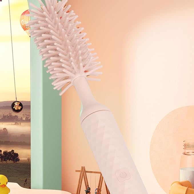 Baby Bottle Cleaning Brush Set Silicone Rotating Bristles Straw Brush 2 Speeds Baby Bottle Brush Cleaner Safe Electric Efficient for Home (Pink)