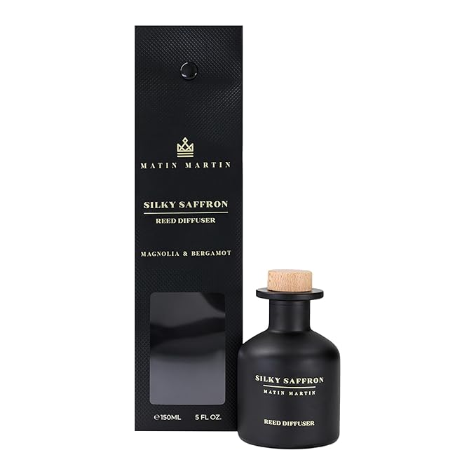 Matin Martin Silky Saffron Reed Diffuser 5 oz - Luxury Aromatherapy with Magnolia Bergamot - Home Decor Gift for Bedroom Office Living Room Bathroom - Long-Lasting Scent - Premium Fragrance Sticks