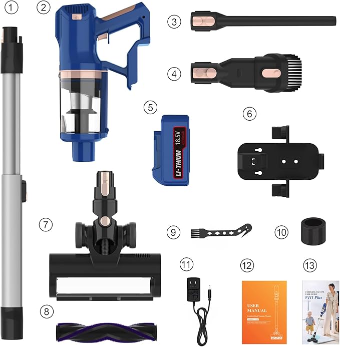 Cordless Vacuum Cleaner for Home 45Kpa 300W 60Mins Stick Vacuum Cleaner with Touch Screen 8-in-1 Rechargeable Battery Cordless Vacuum LED Lightweight Vacuum for Pet Hair Carpet Hardwood Floors