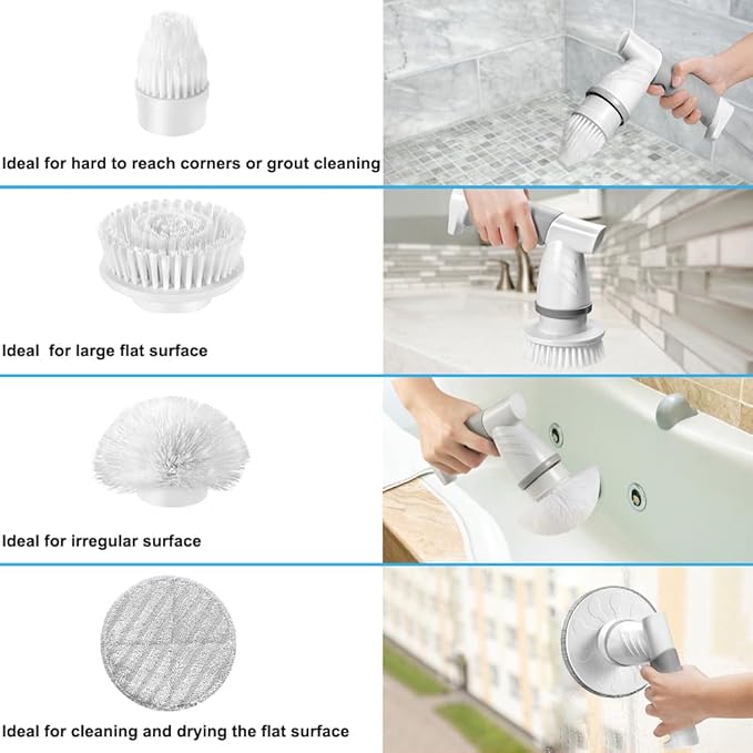 Electric Spin Scrubber IEZFIX Electric Cleaning Brush Bathroom Shower Scrubbing Cleaner Brush Power Scrubber Cordless with 4 Replaceable Brush Heads for Bathtub Tile Floor Toilet Kitchen - Blue