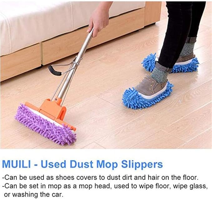 5 Pairs Washable Dust Mop Slippers Microfiber Cleaning Mop Slippers Shoes Dust Floor Cleaner Multi-Function Floor Cleaning Shoes Cover (GreenBlueOrangePurplePink）