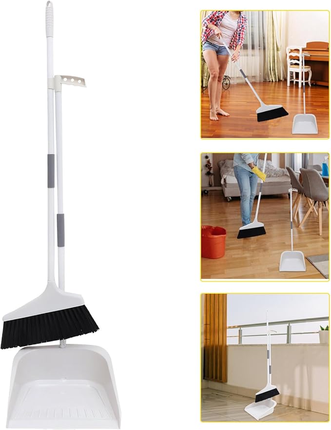 Lurrose 1set Heavy Duty Broom and Dustpan Set Ergonomic Long Handle for Efficient Cleaning for Home Office Indoor Outdoor Use Floor Sweeping Tools
