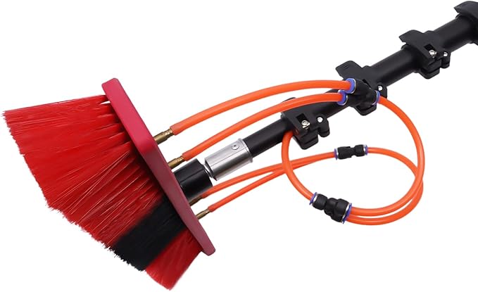 Telescopic Water Fed Pole Brush 65ft Length Stretchable Solar Panel Cleaning Brush Kit Car Glass Washing Equipment Tool Outdoor Window Cleaner w/Hose Extension Pole Water Spray Washer(65ft)