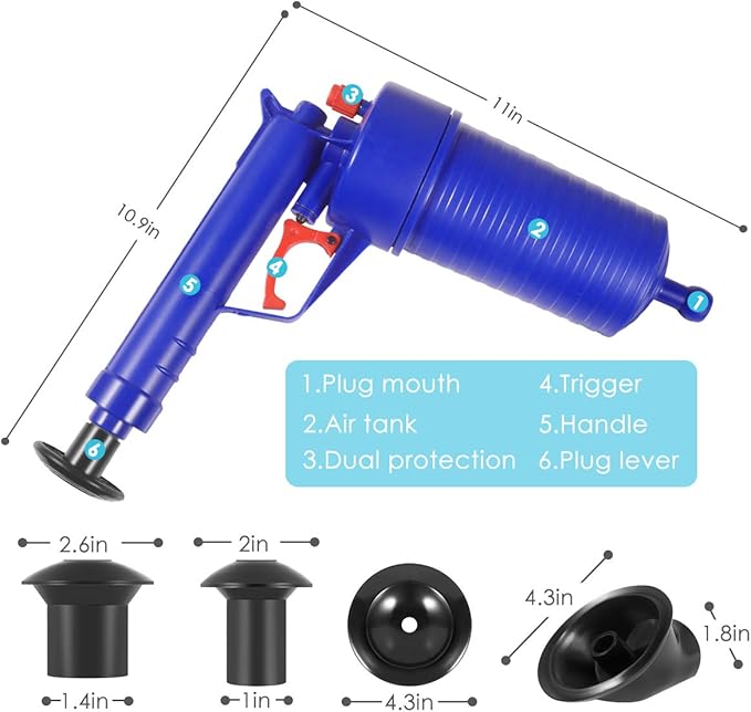Toilet Plunger Air Drain Blaster Pressure Pump Cleaner High Pressure Plunger Opener Cleaner Pump for Bath Toilets Bathroom Shower Sink Bathtub Kitchen Clogged Pipe