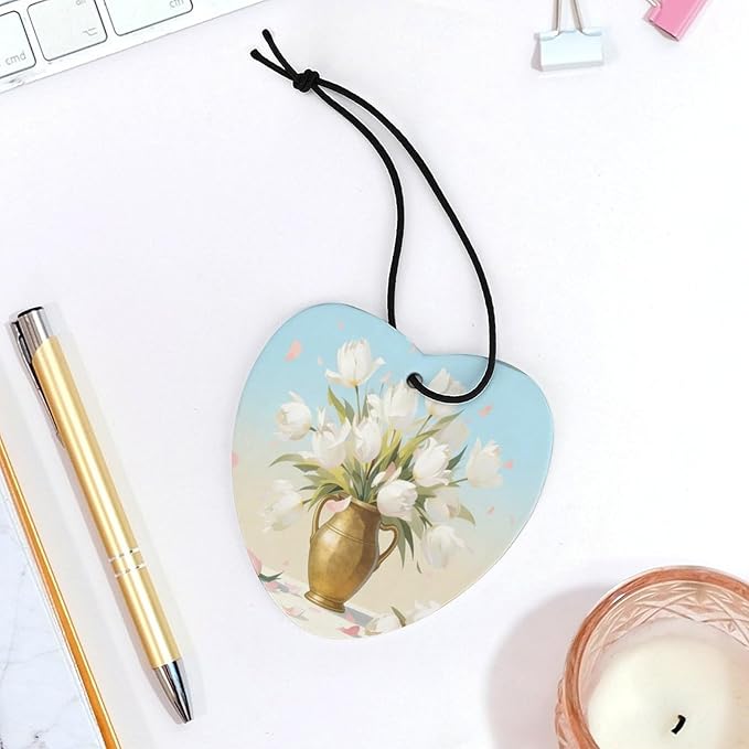 5PCS Car Air Freshener Hanging Personalized Double Sided White Tulip Car Fresheners Long Lasting New Cars Scents Cute Automotive Freshies for Closets Drawers (tea)