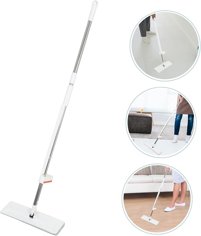 OUNONA Portable Self Squeeze Flat Mop with Reusable Microfiber Pads Household Wet and Dry Cleaning Mop Efficient Self Wringing System for Cleaning