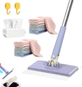 Clever Snap-Grip Mini Mop Zero Touch No Wash Lazy Mops Wet and Dry Convenient Automatic Cloth Changing Mini Mop Disposable Dust Mop with 10 Reusable Cloths 40inch Locking Handle (Purple 36in)