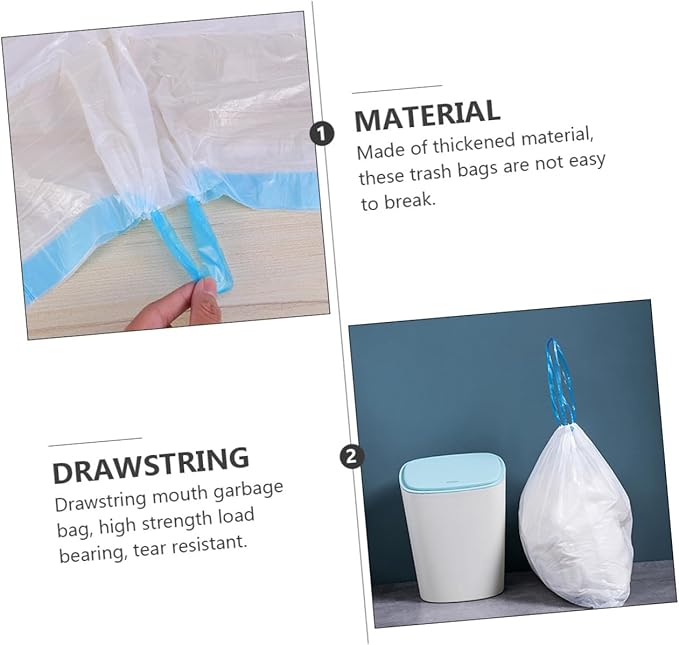 Disposable Drawstring Trash Bags 90pcs Portable Garbage Bags with Handles Gray and White Color Random Suitable for Kitchen Bathroom Car Use Random Color