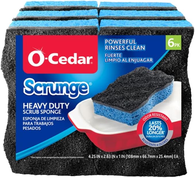 O-Cedar Scrunge Heavy-Duty Scrub Sponge | Odor-Resistant Multi-Surface Scrubbing Sponge | Lasts 20% Longer Than Regular Sponges6 Count (Pack of 1)