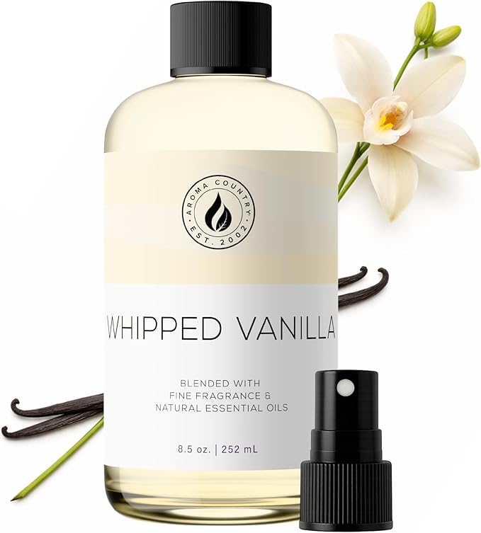 Aroma Country Whipped Vanilla Diffuser Oil - Luxury Essential Oils for Diffuser Refill &amp Air Freshener Room Spray - Long-Lasting &amp Natural Home Fragrance Vanilla Oil for Diffusers (8.5 Fl. oz