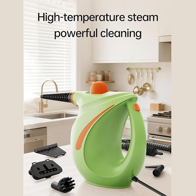 700ml Handheld High Pressure Steam Cleaner1200w High Temp Portable Steamer Machine with 7PCS Accessories for HomeCardustGreaseGroutTileCouch (Green)