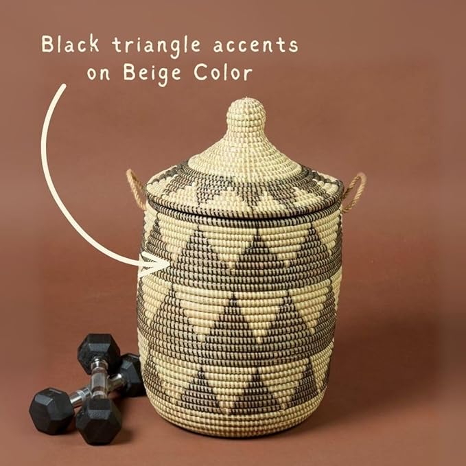 Decorative Basket Black and Beige 12 Inch Wide 14 Inch Tall