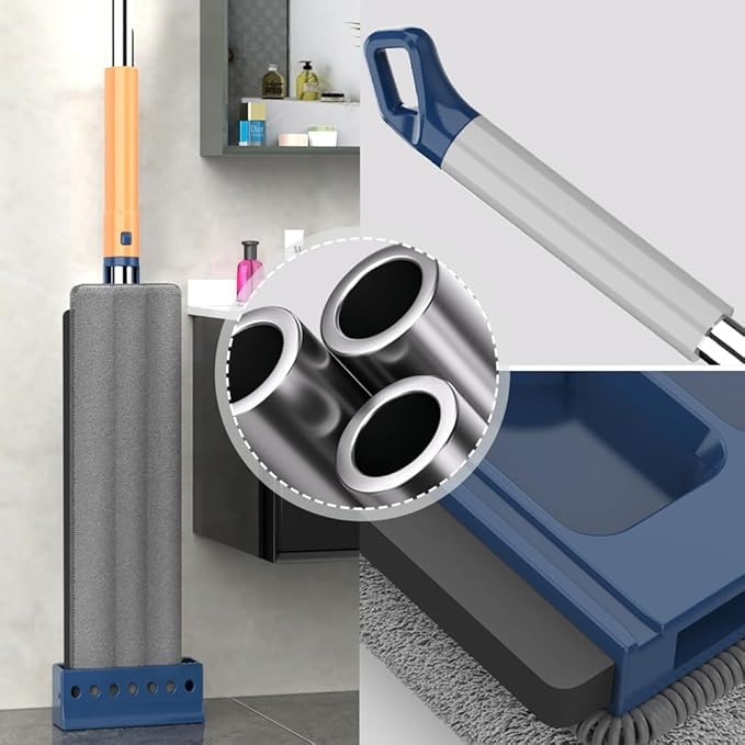 Large Flat Mop New Upgrade Style Large Flat Mop for Wet and Dry Use360 Rotating Dust Mop with Dewatering Scraper with 2 Scraper 12027(White with 6 Mop)