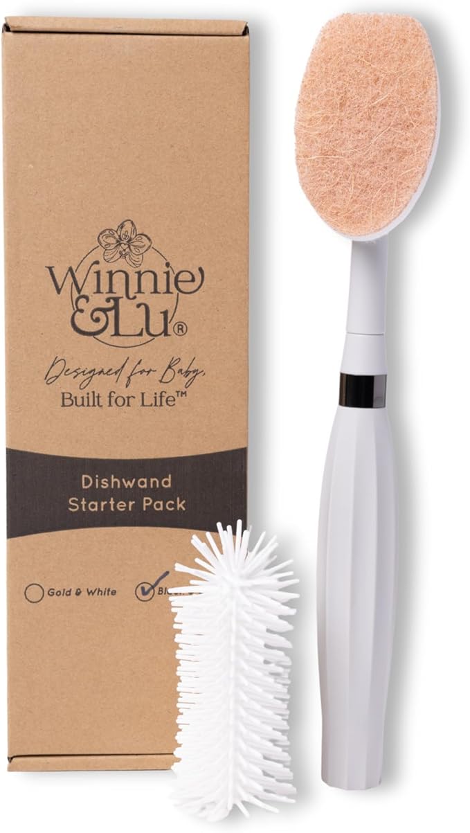 Spristle Wand Starter Set by Winnie &amp Lu – Premium Dish Wand &amp Bottle Washer Set Interchangeable Sponge Silicone Bristle Head Eco-Friendly Cleaning (Black &amp Stone)