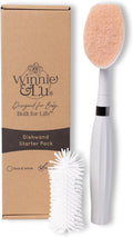 Spristle Wand Starter Set by Winnie &amp Lu – Premium Dish Wand &amp Bottle Washer Set Interchangeable Sponge Silicone Bristle Head Eco-Friendly Cleaning (Black &amp Stone)