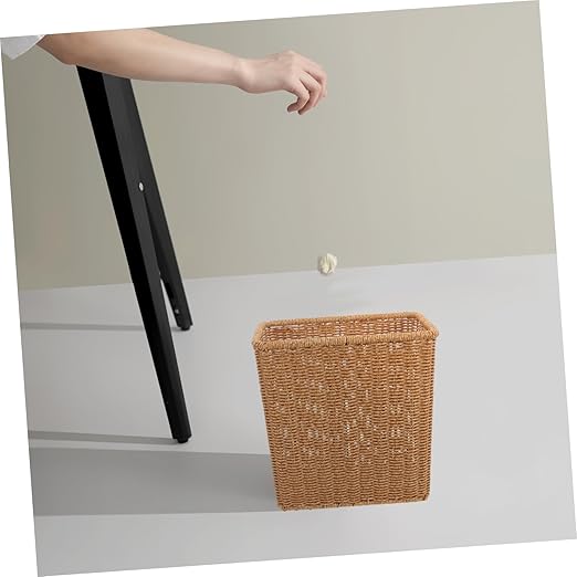OUNONA Nordic Style Woven Trash Can Space-Saving Garbage Bin for Bathroom Kitchen No Lid Decorative Waste Basket for Home Office Compact Design