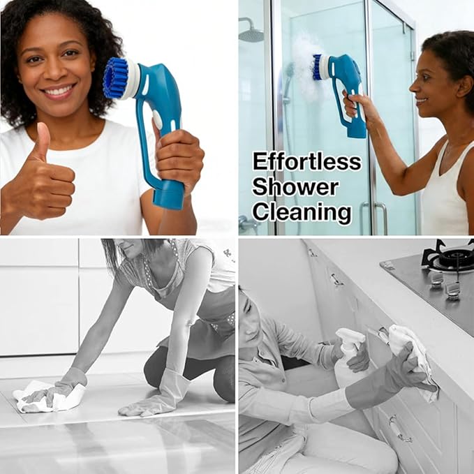 RICHOOSE Cordless Electric Spin Scrubber with 6 Brush Heads &amp 2 Rechargeable Batteries Power Scrubber for Shower Tile Grout Tub Bathroom Cleaning IPX7 Waterproof Handheld Scrubber
