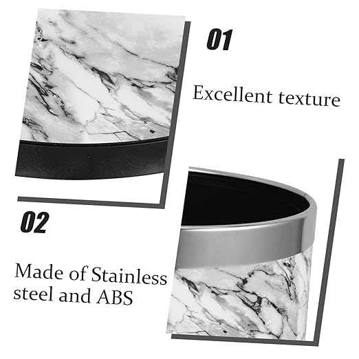 Alipis Lidless Round Wastebasket for Home Office and Dorm Elegant Marble Design Easy to Clean Opening for Convenient Use for Bathroom and Kitchen Trash