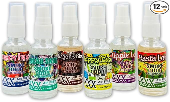 Smoke Odor Exterminator - XXX Sprays - 12 Pack (6 Flavors 2 Units Each) - 1oz Concentrated Water-Based Air Freshener