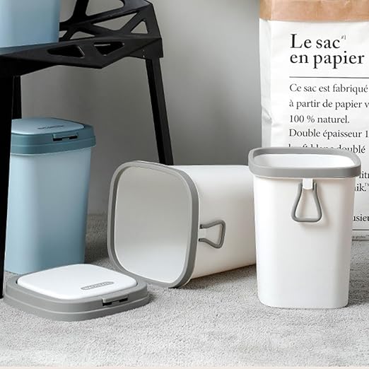 Press Type Trash Can with Lid 13L Gray Plastic Wastebasket for Bathroom Kitchen Living Room Compression Garbage Bin for Home Use