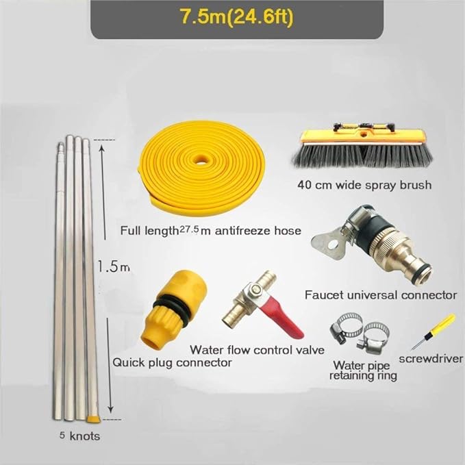 Generic Solar Photovoltaic Panel Cleaning Water Spray Brush Professional High-Altitude Window Glass Cleaning Tool 4.5-12M Washing Set Equipment Extension Pole/7.5M/24.6Ft