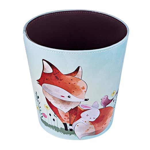 10L/2.64 Gallon Trash Can Decorative Waste Basket PU Leather Waste Paper Basket Waterproof Garbage Can for Bathroom Bedroom Office Kitchen and Living Room - Fox-2