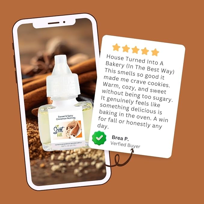 Scent Fill Sweet &amp Spicy Cinnamon Nutmeg Plug in Air Freshener 4 Scented Oil Refills